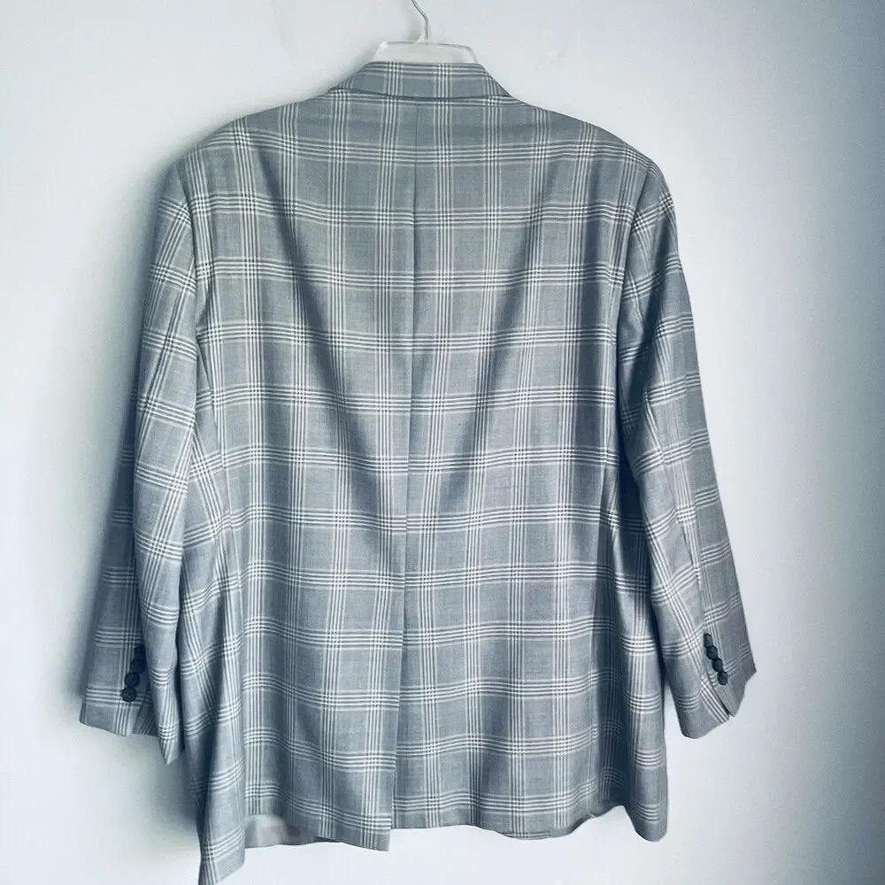 Brooks Brothers Wool Blazer Mens 48R Gray Blue Plaid Fitzgerald Fit Suit Jacket